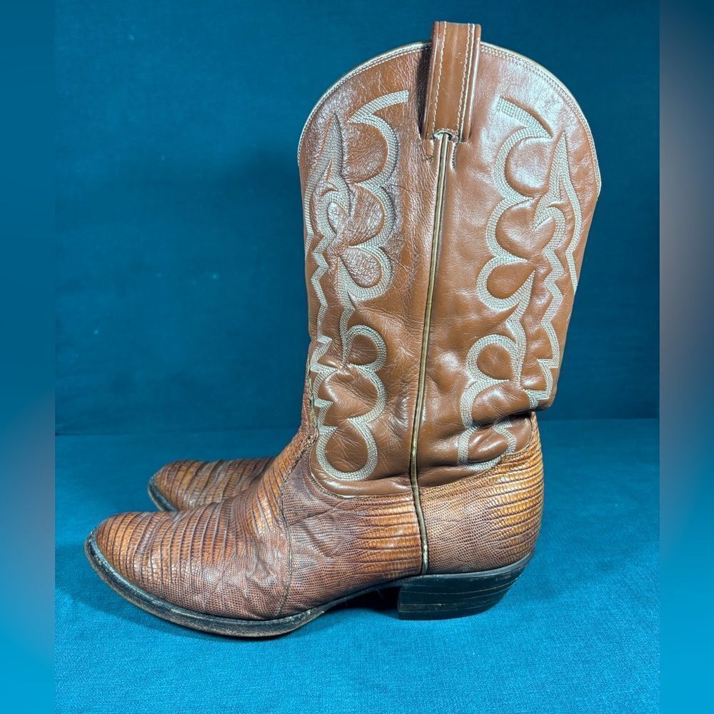 Tony Lama Vintage Lizard Skin Western Cowboy Boots Brown Exotic Leather Men’s Si